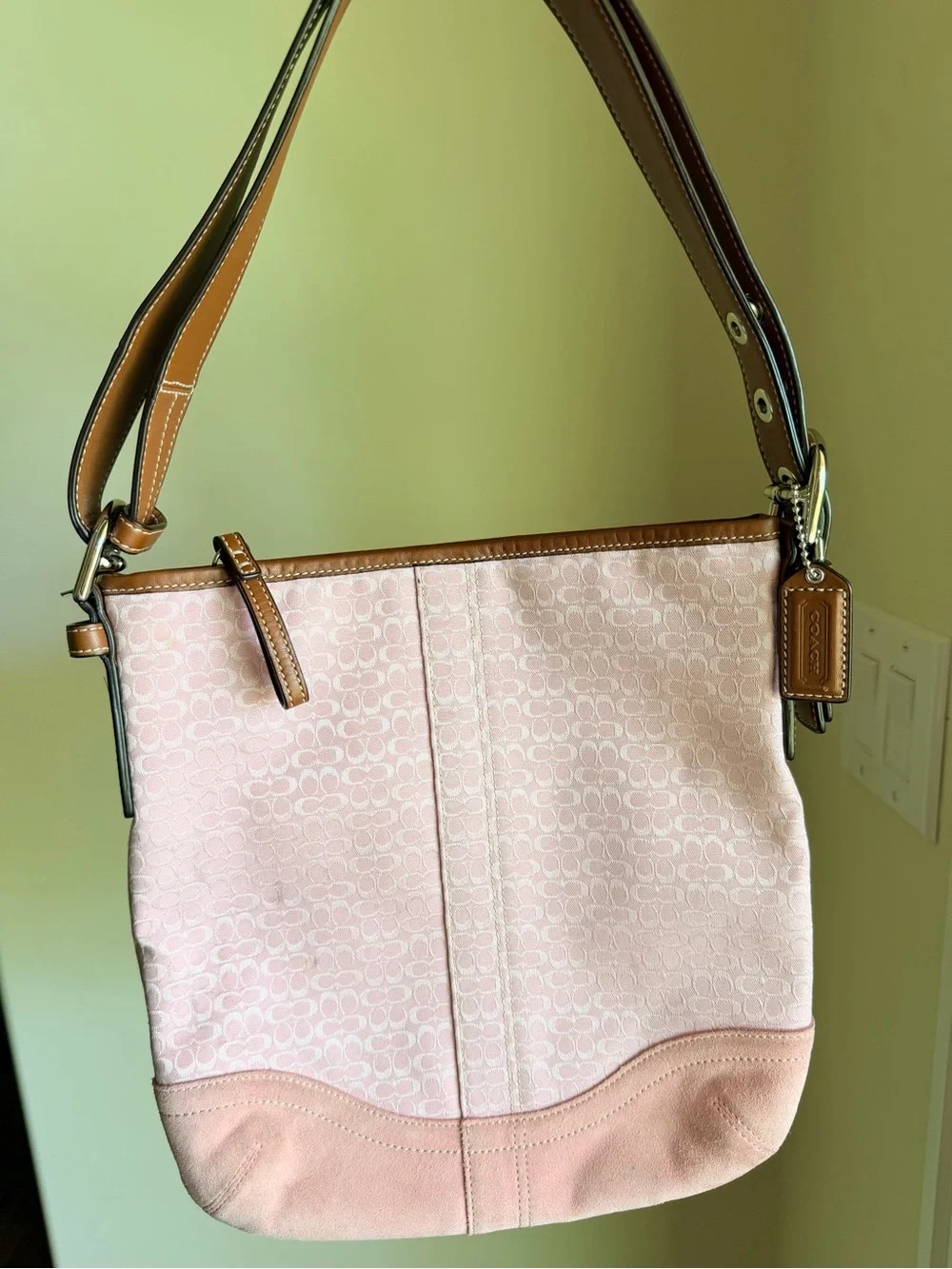 RARE Coach y2k vintage pink signature jacquard and pink suede shoulder bag